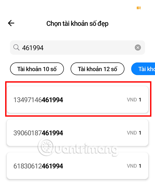 Chọn số tài khoản theo ý muốn
