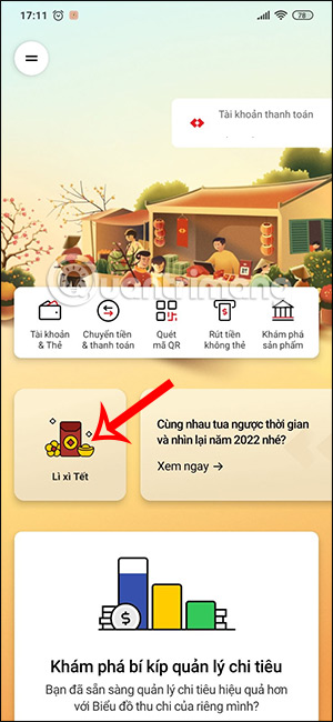 Lì xì trên Techcombank Mobile