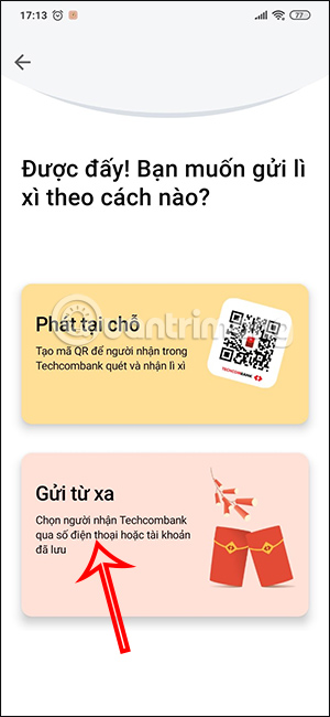 Phát lì xì từ xa trên Techcombank Mobile