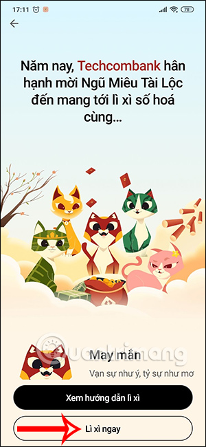 Lì xì ngay trên Techcombank Mobile