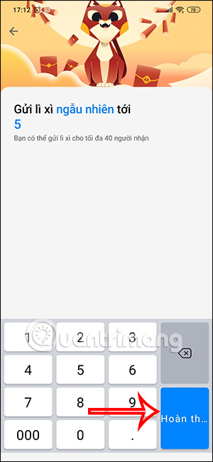 Nhập số người nhận lì xì