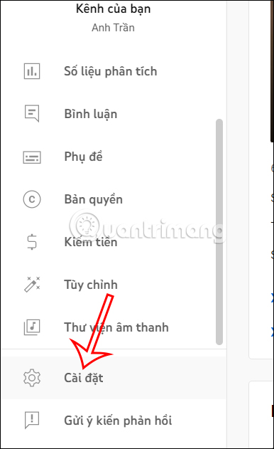Cài đặt YouTube Studio
