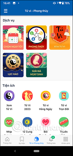 Tử vi phong thủy trên ứng dụng Lịch Việt
