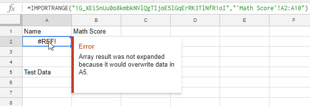 Error in cell when using IMPORTRANGE function on Google Sheets