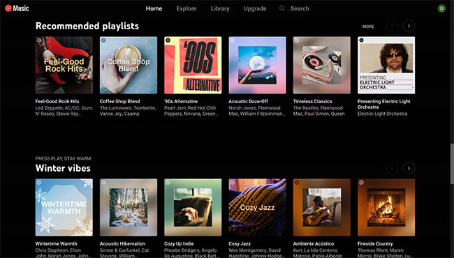 Danh sách phát được đề xuất trên YouTube Music