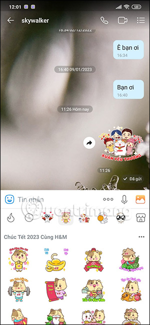 Chọn sticker Zalo muốn chia sẻ