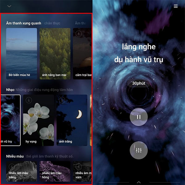 Chọn chủ đề âm thanh nền trên O Relax