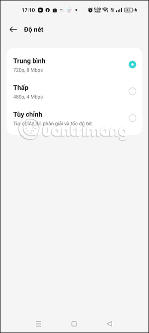 Chọn chất lượng video quay màn hình OPPO