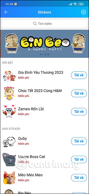 Giao diện sticker Zalo