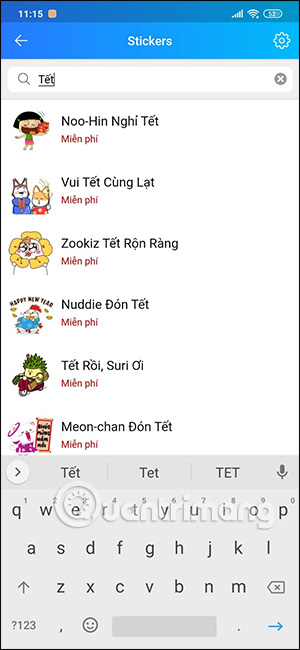Tìm sticker Tết Zalo