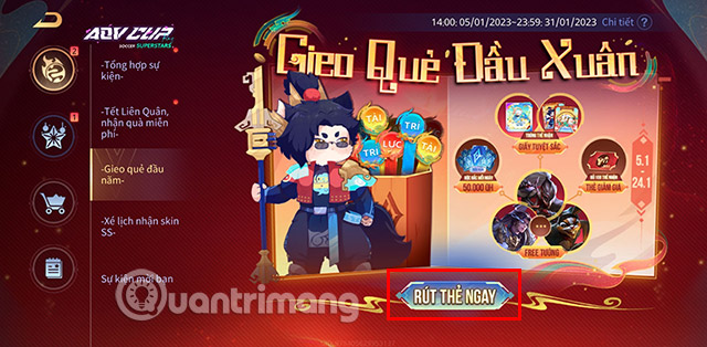 Nhấn Rút thẻ ngay để truy cập vào trang sự kiện