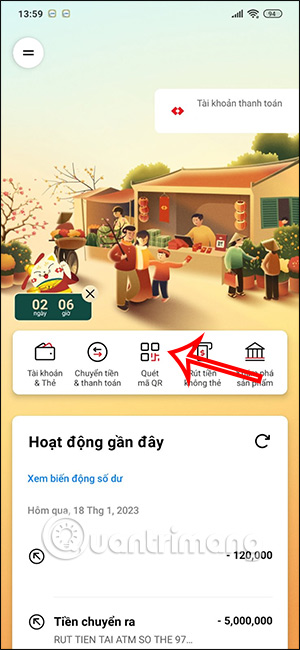 Mã QR trên Techcombank Mobile