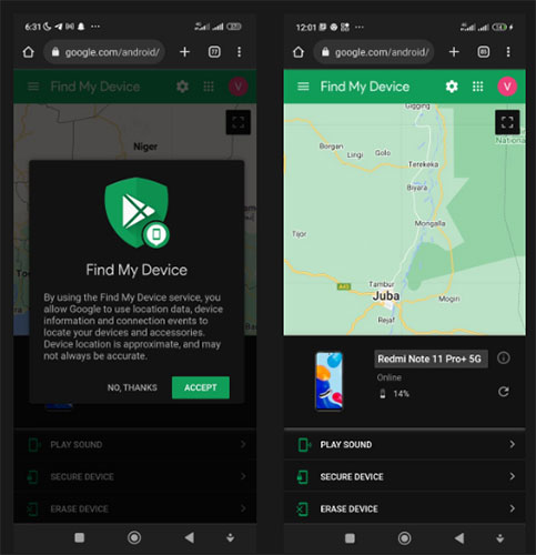 Tính năng Find My Device trên Android
