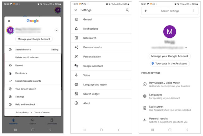 Menu ứng dụng Google Assistant