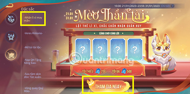 Truy cập vào giao diện sự kiện