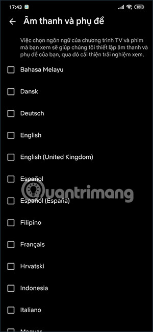 Chọn ngôn ngữ phụ đề và âm thanh Netflix