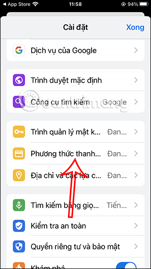 Phương thức thanh toán Chrome