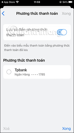 Chỉnh thông tin thanh toán