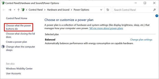 Tùy chọn Power Options