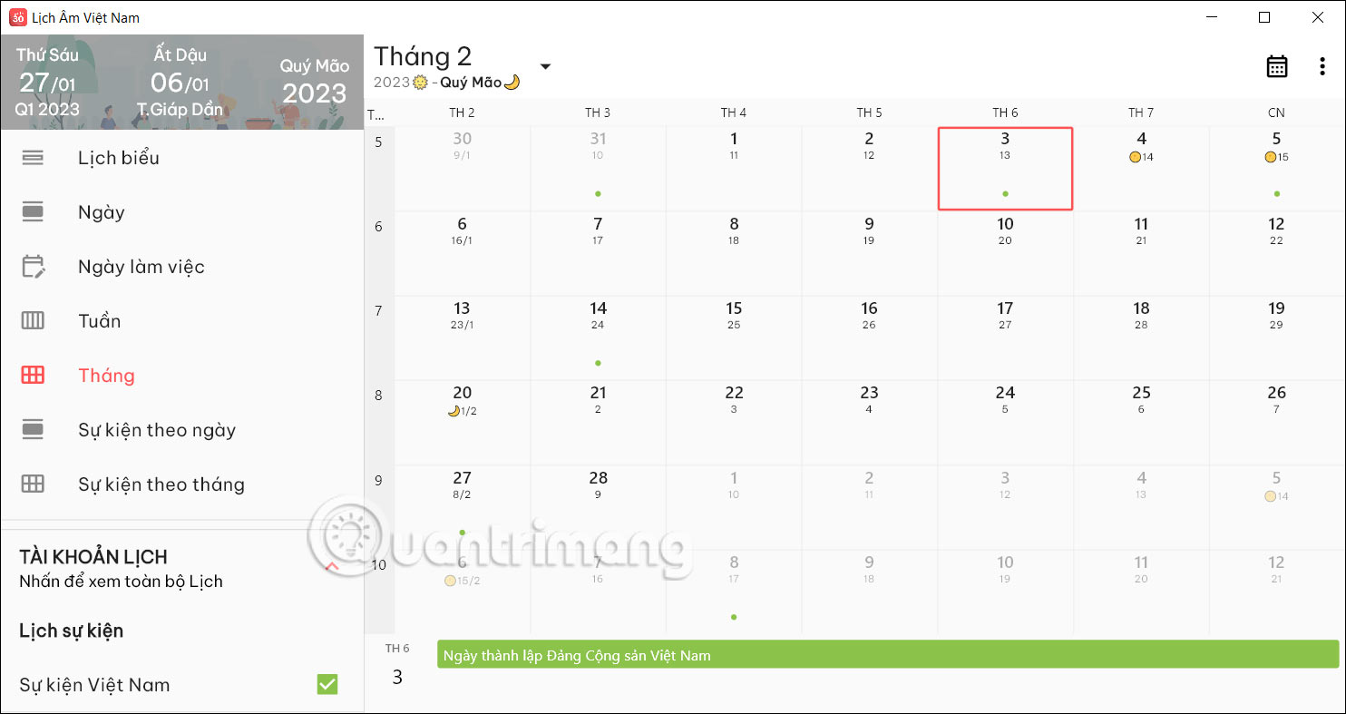Xem sự kiện Lịch âm dương 