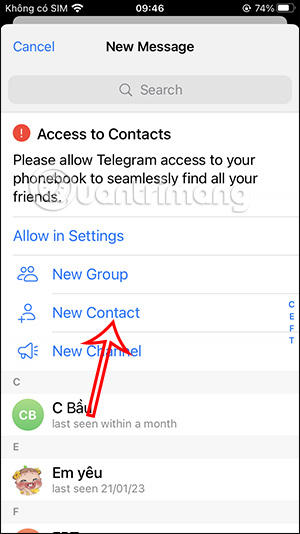 Thêm số điện thoại vào Telegram