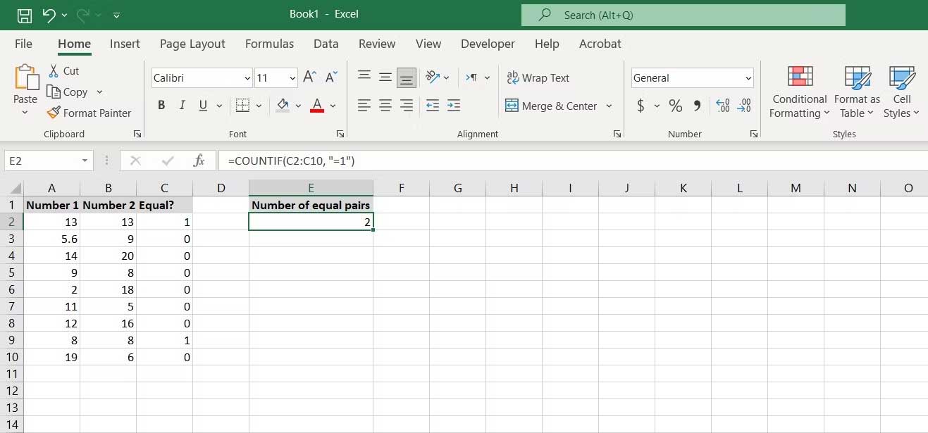 Kiểm tra các số bằng nhau qua hàm DELTA trong Excel