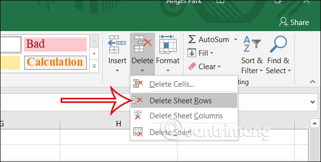 Xóa dòng trống Excel