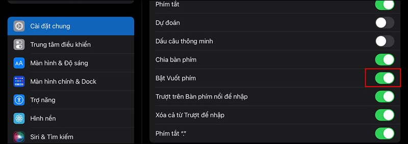 Bật Key Flicks trên iPad