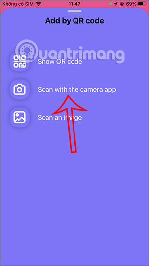 Chọn quét mã QR tài khoản Whoo