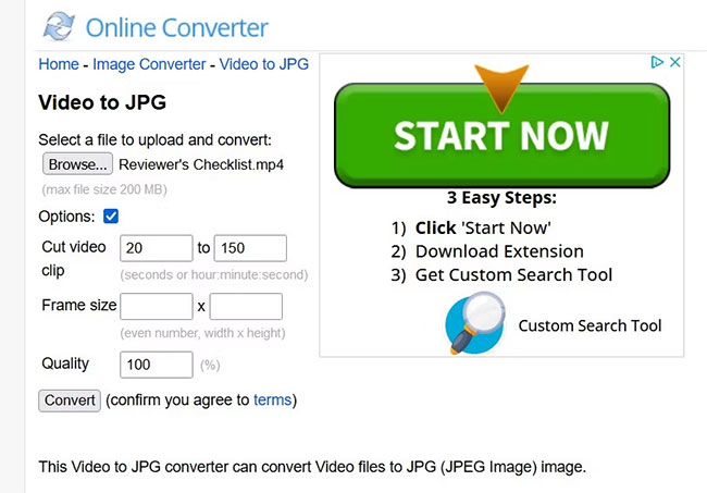 Chuẩn bị tải ảnh tĩnh JPG từ video trên Online Converter