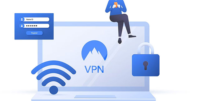 Laptop hiển thị thông tin đăng nhập WiFi và VPN