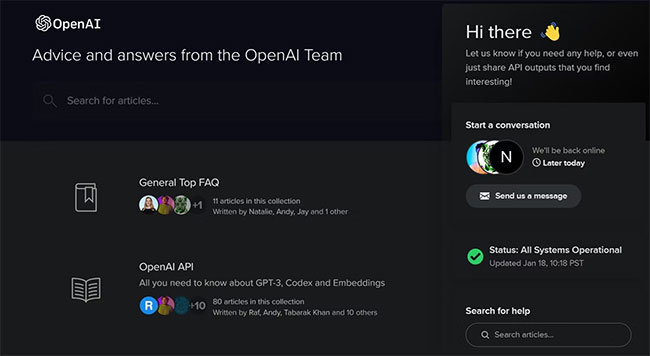 Liên hệ với bộ phận hỗ trợ live chat OpenAI