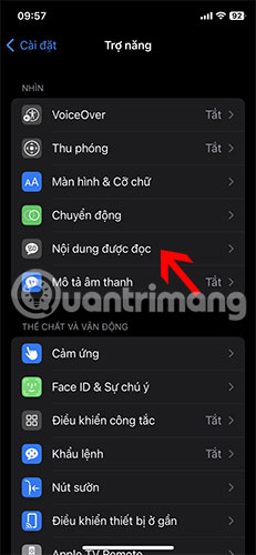 Chọn Nội dung được đọc