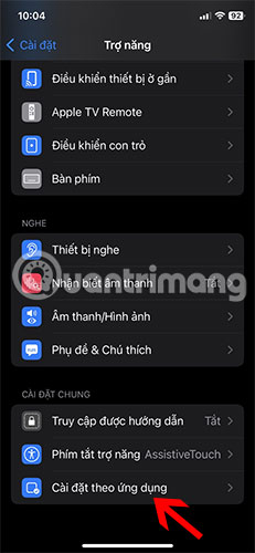 Chọn Cài đặt theo ứng dụng