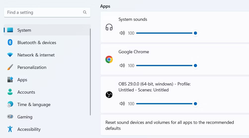 Bật tiếng OBS Studio trong ứng dụng Settings