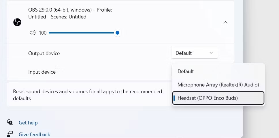 Chọn thiết bị âm thanh mặc định cho OBS Studio