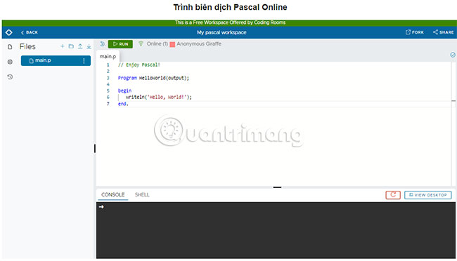 Trình biên dịch Pascal Online của Quantrimang.com