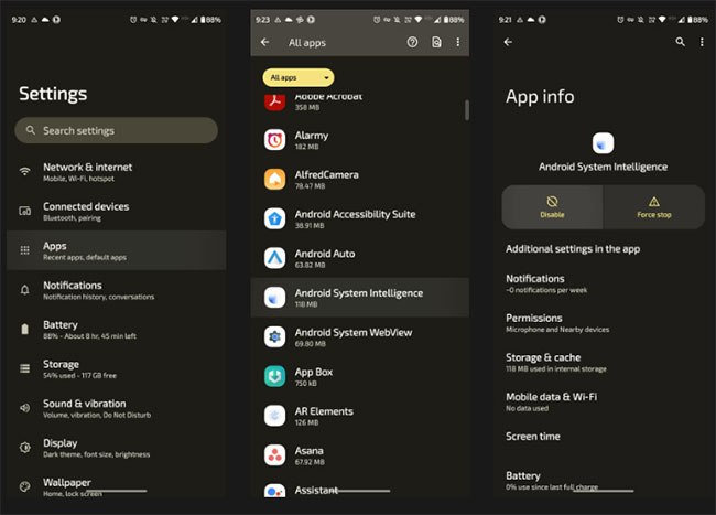 Vô hiệu hóa Android System Intelligence
