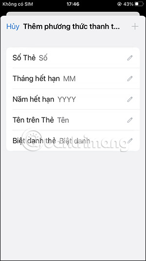 Giao diện điền thông tin Microsoft Edge