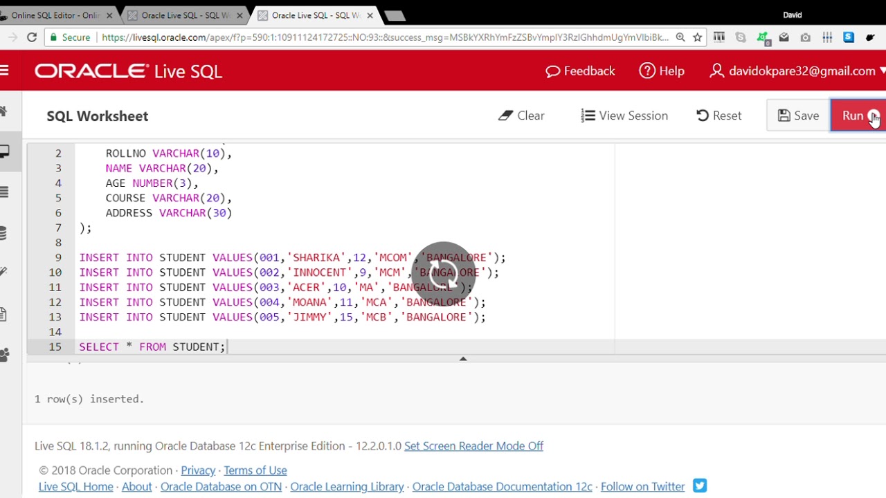 Oracle Live SQL