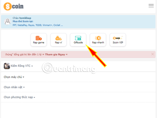 Nhập code Kiếm Rồng