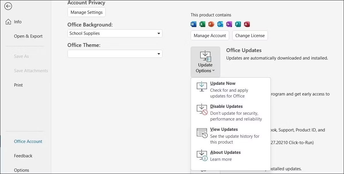 Cập nhật ứng dụng Outlook trên Windows