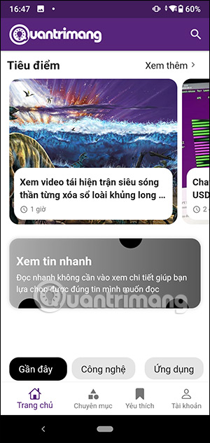Giao diện ứng dụng QuanTriMang.com