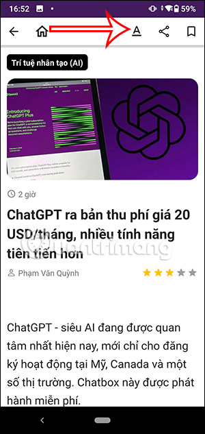 Giao diện đọc trên app QuanTriMang.com