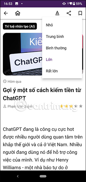 Chỉnh kích thước chữ