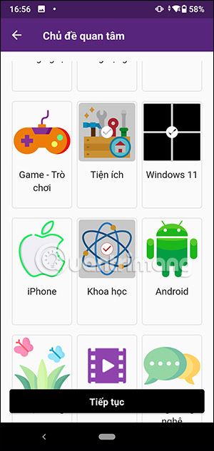Các mục nội dung trên app QuanTriMang.com