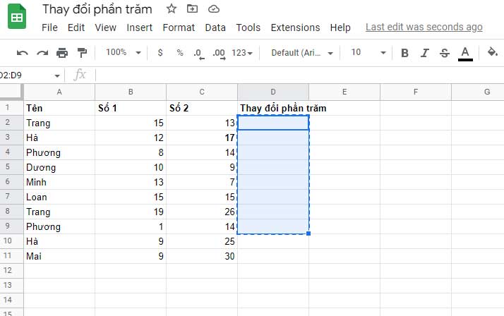 Examples of percentage on Google Sheets