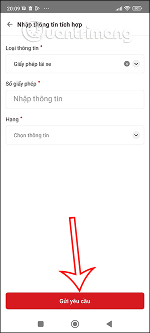 Gửi yêu cầu thêm giấy tờ lên VNeID