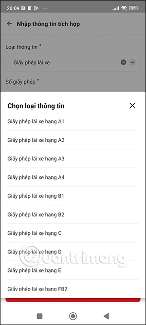 Điền thông tin giấy tờ