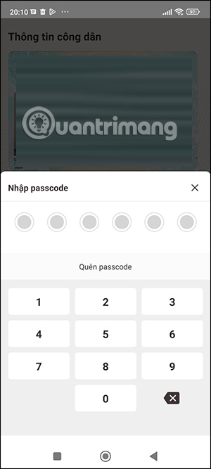 Nhập pascode VNeID